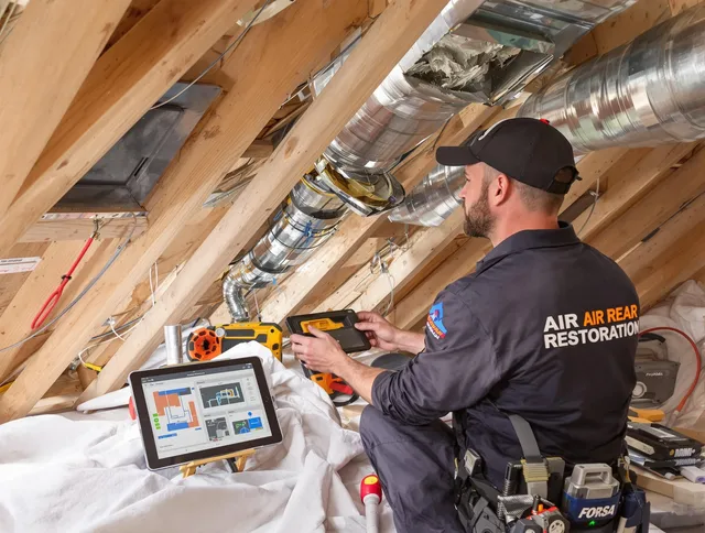 Smithfield Air Duct Cleaning technician performing precise duct repair work in Smithfield