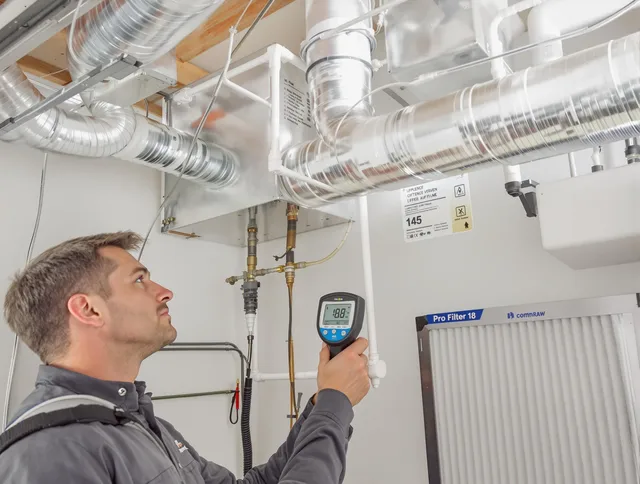Smithfield Air Duct Cleaning expert conducting detailed filter system inspection using diagnostic tools in Smithfield