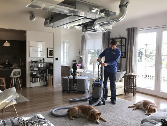 Smithfield Air Duct Cleaning technician performing detailed indoor duct cleaning for improved air quality in Smithfield