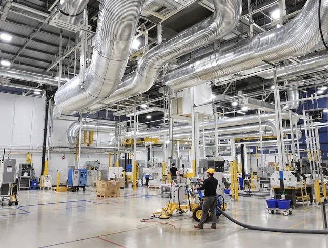 Smithfield Air Duct Cleaning team performing comprehensive industrial duct cleaning at a large facility in Smithfield