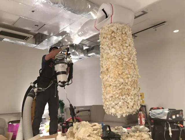 Smithfield Air Duct Cleaning technician performing precision vacuum insulation removal in a residential property in Smithfield